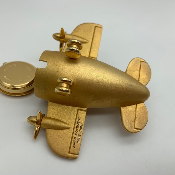 RARE Vintage Japan Movement Linden Airplane Gold Tone Small Desk Clock - Picture 7 of 11